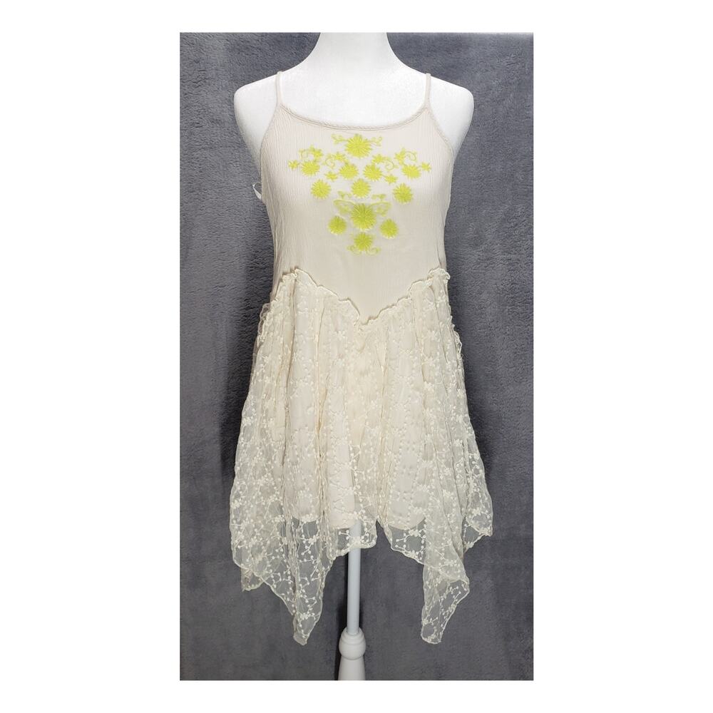 Blu Pepper L Cream Lace Handkerchief Hem Dress Floral Embroidery Fairy Boho